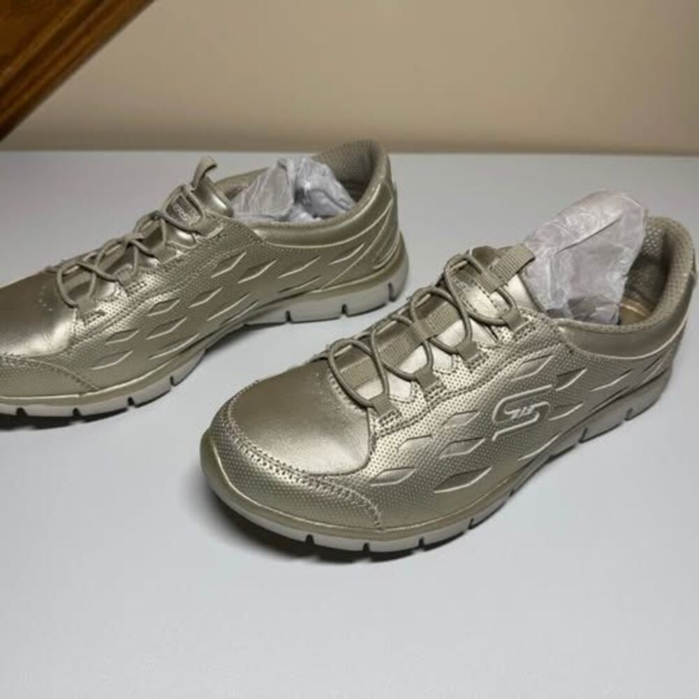 Skechers Gratis Metallic Gold Slip-On Sneakers